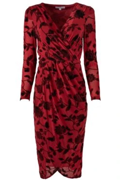 Amaya Burnout Dress In Red - FINAL SALE -CINZ Clothing Shop Amaya red front 457626
