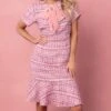 Eloise Dress In Pink Tweed -CINZ Clothing Shop EloiseTweedPink 4copy2
