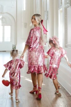 Evelyn Dress In Sequin Hearts -CINZ Clothing Shop Evelyn pinkhearts 2 539488