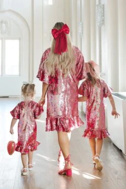 Mini Evelyn Dress In Sequin Hearts -CINZ Clothing Shop Evelyn pinkhearts 3 624826