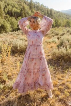 Geneva Dress In Mauve Floral -CINZ Clothing Shop Geneva Mauve 44 919632