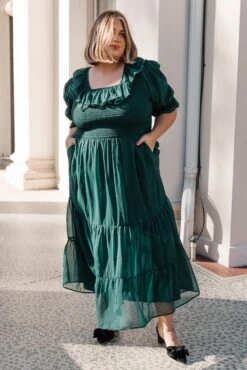 Gracie Dress In Emerald Chiffon - FINAL SALE -CINZ Clothing Shop GracieEmerald Monson W23 16 231331