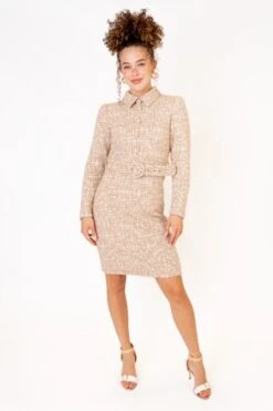 Jackie Dress In Taupe Boucle - FINAL SALE -CINZ Clothing Shop JackieDress studio f23 5 371738