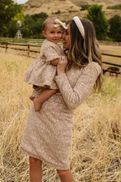 Jackie Dress In Taupe Boucle - FINAL SALE -CINZ Clothing Shop JackieTaupe QuietMeadow F23 12 757607