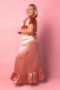 Maddie Dress In Apricot Crush Satin -CINZ Clothing Shop MaddieApricot1 936827