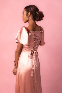 Maddie Dress In Apricot Crush Satin -CINZ Clothing Shop MaddieApricot8 514314