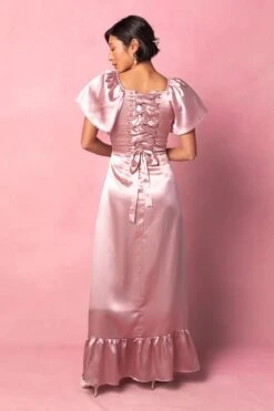 Maddie Dress In Blush Satin -CINZ Clothing Shop MaddieBlush3 591298