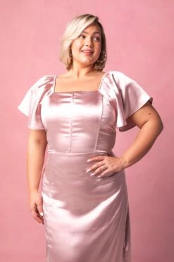 Maddie Dress In Blush Satin -CINZ Clothing Shop MaddieBlush9 704985