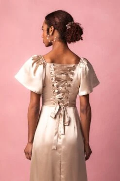 Maddie Dress In Champagne Satin -CINZ Clothing Shop MaddieChampagne3 260457