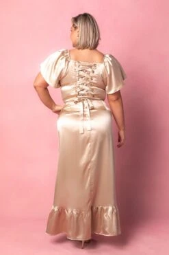 Maddie Dress In Champagne Satin -CINZ Clothing Shop MaddieChampagne7 924939