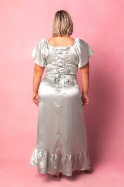 Maddie Dress In Sage Satin -CINZ Clothing Shop MaddieSage2 123613