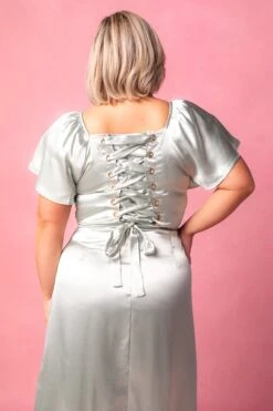 Maddie Dress In Sage Satin -CINZ Clothing Shop MaddieSage3 713147