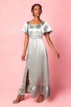 Maddie Dress In Sage Satin -CINZ Clothing Shop MaddieSage5 177121