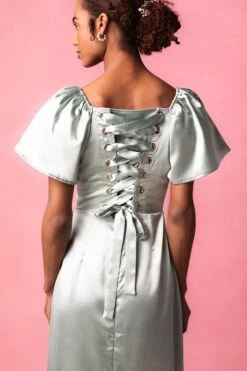 Maddie Dress In Sage Satin -CINZ Clothing Shop MaddieSage7 722080