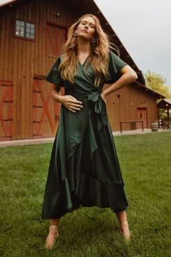 Maggie Dress In Emerald -CINZ Clothing Shop MaggieEmerald QuietMeadows F23 9 354409