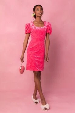 Nina Bow Dress In Pink Velvet -CINZ Clothing Shop Nina 01 77150b13 12b3 4cbf bb95 6266877dfe6c