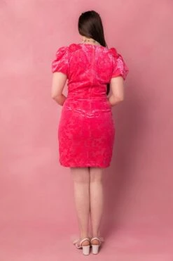 Nina Bow Dress In Pink Velvet -CINZ Clothing Shop Nina 16