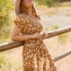 Sienna Dress In Brown Floral -CINZ Clothing Shop SiennaBrownFloralDress ConradRanch F23 14 491826