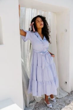 Sutton Dress In Pinstripe -CINZ Clothing Shop SttonStipes FIXEDBUTTON Poolhouse Summer1 4