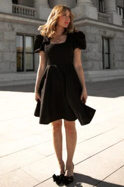 Nina Bow Flare Dress - FINAL SALE -CINZ Clothing Shop WEB Noir 2023 nina 32