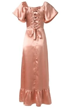 Maddie Dress In Apricot Crush Satin -CINZ Clothing Shop ghostbrighten 2 713361