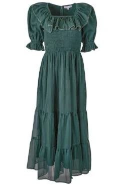 Gracie Dress In Emerald Chiffon - FINAL SALE -CINZ Clothing Shop gracieEmerald front 994966