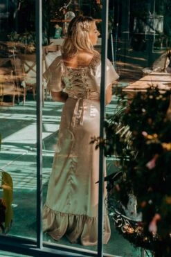 Maddie Dress In Champagne Satin -CINZ Clothing Shop maddiechampagne 1 613184