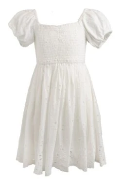 Mini Marigold Dress In White Eyelet -CINZ Clothing Shop marigold whiteEyelet mini front 331015