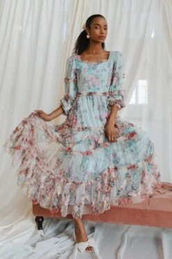 Catherine Dress In Blue Floral -CINZ Clothing Shop web lovers3 04
