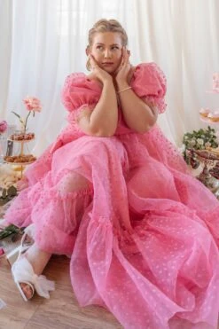 Wonderland Dress In Pink Hearts -CINZ Clothing Shop web valentinesday modestsizeinclusivedresses lovers 24