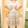 Venice Dress With Flutter Sleeves In Champagne - FINAL SALE -CINZ Clothing Shop wweb Holiday CH2 venice white 7962 416370